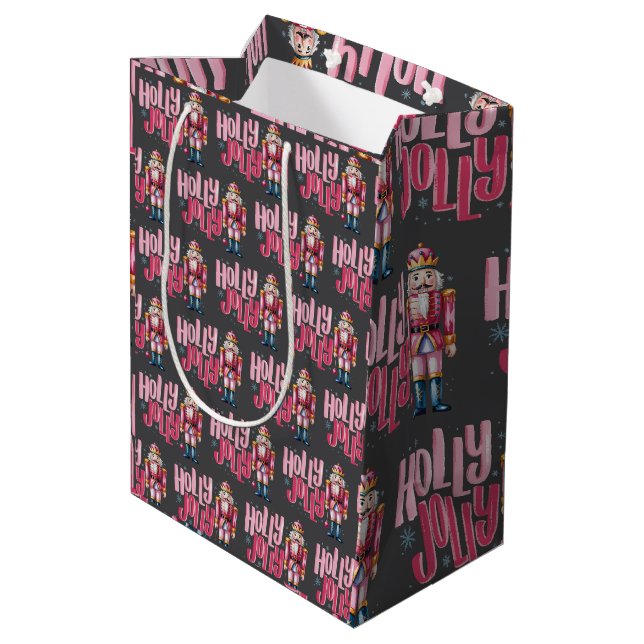 Holly Jolly Nutcracker Christmas Coquette Preppy Medium Gift Bag (Back Angled)