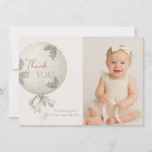 Holly Jolly ONE Christmas Vintage Balloon Thanks Invitation