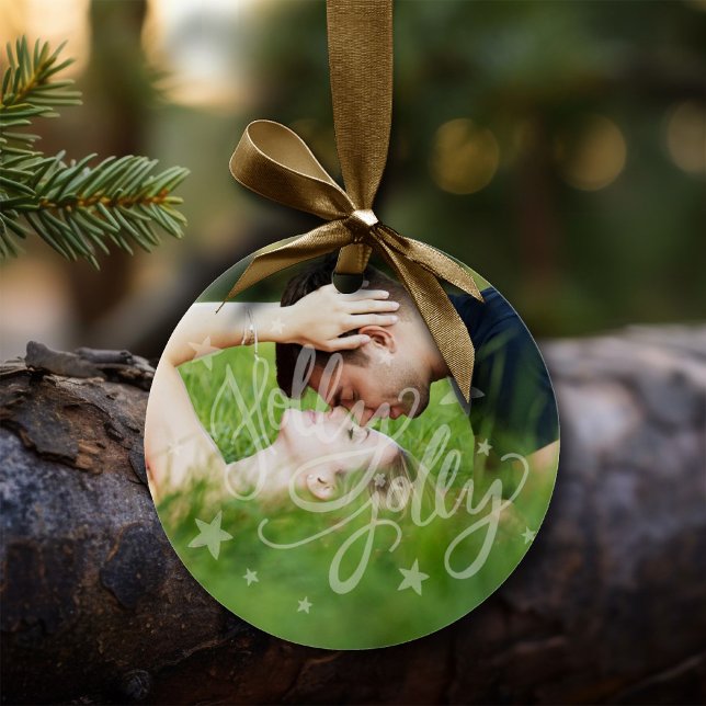 Holly Jolly Overlay | Calligraphy Typography Photo Ceramic Tree Decoration (Creator Uploaded)