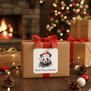 Holly Jolly Panda Bear, custom Square Sticker