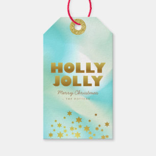Holly Jolly   Pastel Green Gradient & Gold Gift Tags