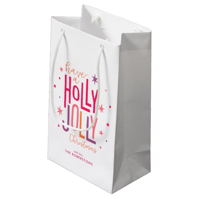 "Holly Jolly" Personalised Christmas Small Gift Bag (Back Angled)