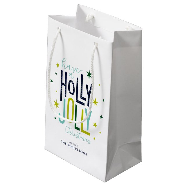 "Holly Jolly" Personalised Christmas Small Gift Bag (Back Angled)