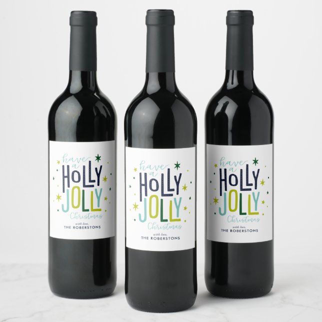"Holly Jolly" Personalised Christmas Wine Label (Bottles)
