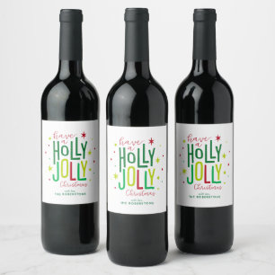 "Holly Jolly" Personalised Christmas Wine Label