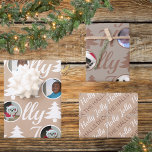 Holly Jolly Photo Collage Neutrals Christmas Wrapping Paper Sheet<br><div class="desc">Create your own personalised Christmas wrapping paper with this photo collage template design in Holly Jolly neutrals of tan, brown and white. Upload your photos into the round templates where they become the O in the HOLLY and JOLLY typography pattern, one in white on a soft sandy tan and one...</div>