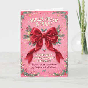 Holly Jolly Pink Christmas Bow Card
