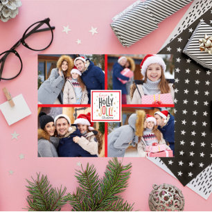 Holly Jolly plaid (add your photos) Holiday Card