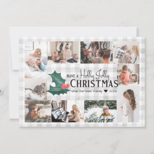 Holly Jolly Plaid Christmas Photo Collage Holiday Card