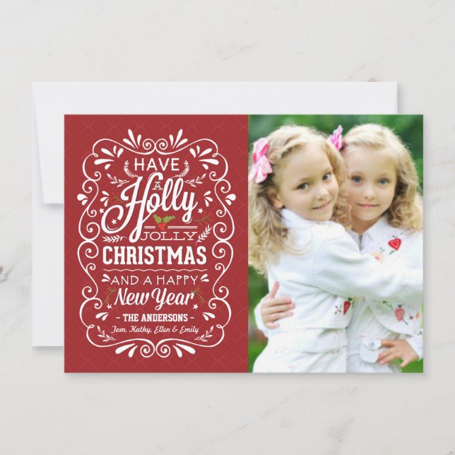 Holly Jolly Red White Christmas Holiday Photo Card (Front)