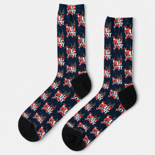 Holly Jolly Red White Gold Christmas Winter Socks
