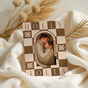 Holly Jolly Retro Chequered Christmas Arch Photo Holiday Card