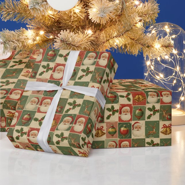 Holly Jolly Retro Christmas Collage Wrapping Paper (Holidays)
