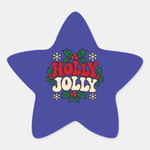 Holly Jolly Retro Christmas Star Stickers