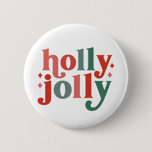 Holly Jolly - Retro Holiday Typography 6 Cm Round Badge