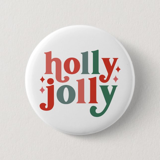 Holly Jolly - Retro Holiday Typography 6 Cm Round Badge (Front)