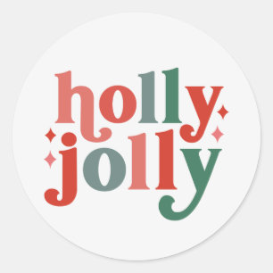 Holly Jolly - Retro Holiday Typography Classic Round Sticker
