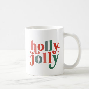 Holly Jolly - Retro Holiday Typography Coffee Mug