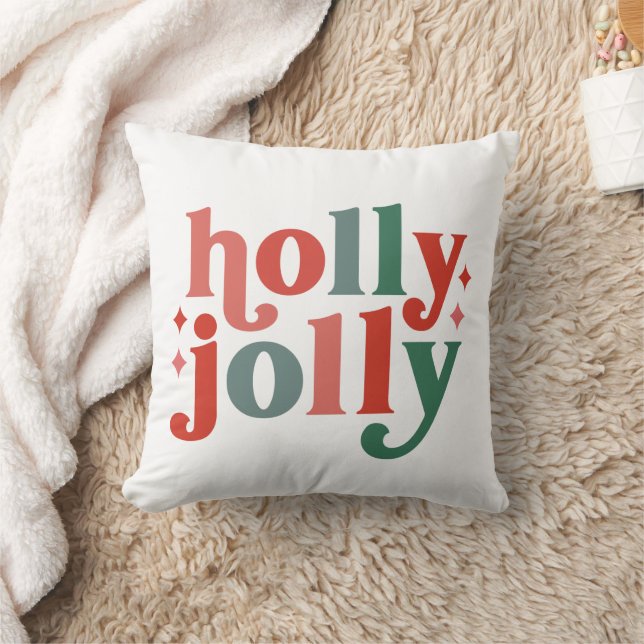 Holly Jolly - Retro Holiday Typography Cushion (Blanket)