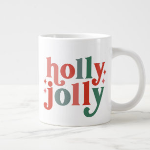 Holly Jolly - Retro Holiday Typography Large Coffee Mug