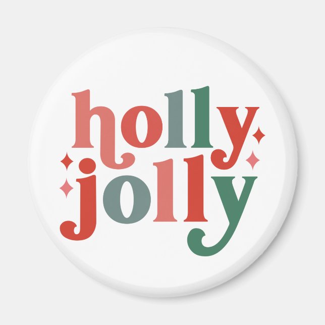 Holly Jolly - Retro Holiday Typography Magnet (Front)