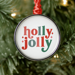 Holly Jolly - Retro Holiday Typography Metal Tree Decoration