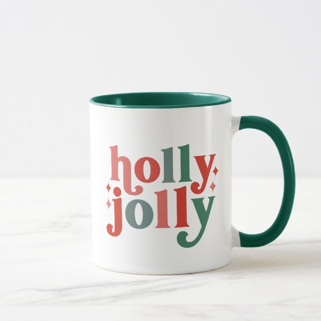 Holly Jolly - Retro Holiday Typography Mug (Right)