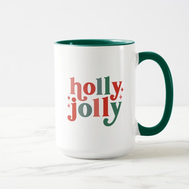 Holly Jolly - Retro Holiday Typography Mug (Right)