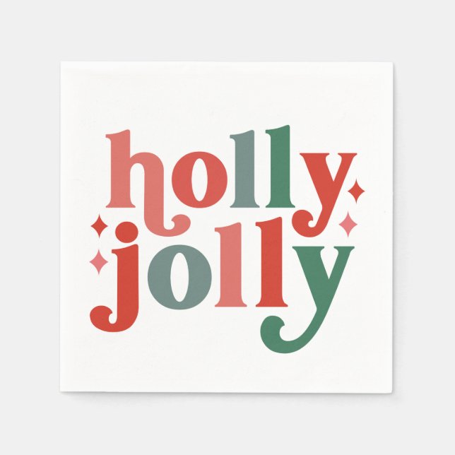 Holly Jolly - Retro Holiday Typography Napkin (Front)