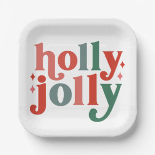 Holly Jolly - Retro Holiday Typography Paper Plate