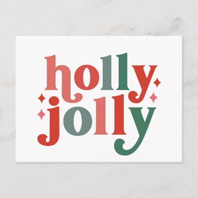 Holly Jolly - Retro Holiday Typography Postcard (Front)