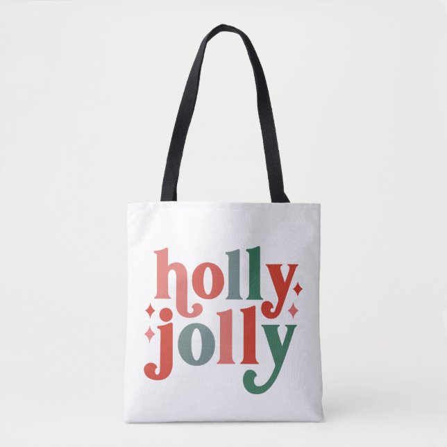 Holly Jolly - Retro Holiday Typography Tote Bag (Front)