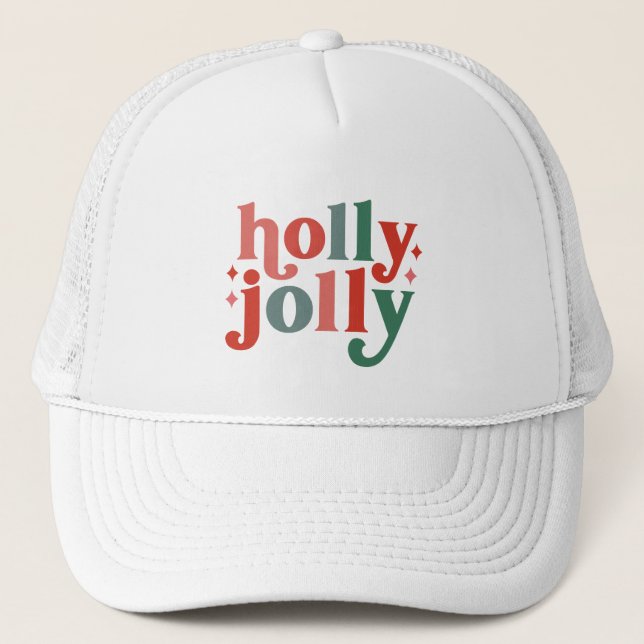 Holly Jolly - Retro Holiday Typography Trucker Hat (Front)