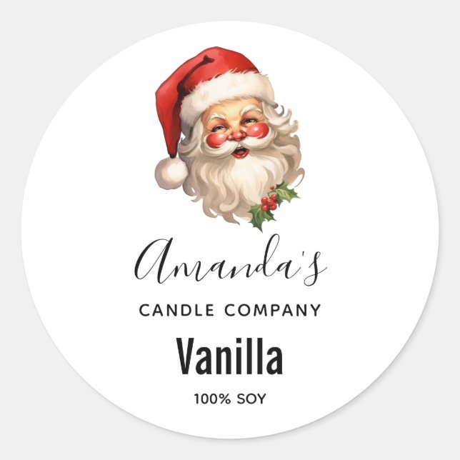 Holly Jolly Santa Claus Christmas Candle Business Classic Round Sticker (Front)
