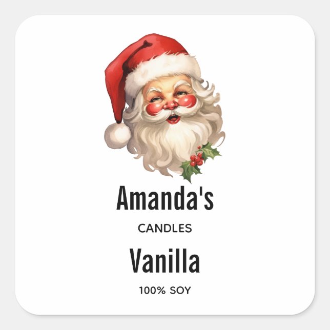 Holly Jolly Santa Claus Retro Candle Business Square Sticker (Front)