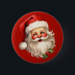 Holly Jolly Santa Claus Retro Christmas 6 Cm Round Badge<br><div class="desc">Button with a joyful illustration of a vintage style Santa Claus with red rosy cheeks. Wearing his classic red Santa hat and his big white beard. A sprig of holly adds to the festive holiday spirit of this design.</div>