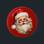 Holly Jolly Santa Claus Retro Christmas 6 Cm Round Badge<br><div class="desc">Button with a joyful illustration of a vintage style Santa Claus with red rosy cheeks. Wearing his classic red Santa hat and his big white beard. A sprig of holly adds to the festive holiday spirit of this design.</div>