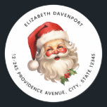 Holly Jolly Santa Claus Retro Christmas Address Classic Round Sticker<br><div class="desc">Address stickers with a joyful illustration of a vintage style Santa Claus with red rosy cheeks. wearing his classic red Santa hat and his big white bear. A sprig of holly adds to the festive holiday spirit of this design.</div>