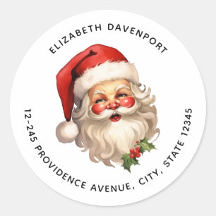 Holly Jolly Santa Claus Retro Christmas Address Classic Round Sticker