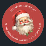 Holly Jolly Santa Claus Retro Christmas Address Classic Round Sticker<br><div class="desc">Address stickers with a joyful illustration of a vintage style Santa Claus with red rosy cheeks. wearing his classic red Santa hat and his big white bear. A sprig of holly adds to the festive holiday spirit of this design.</div>