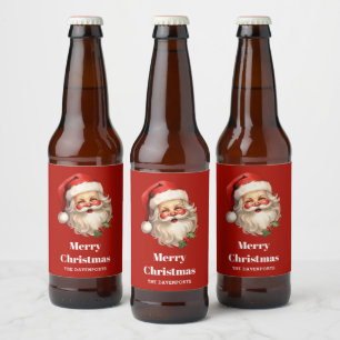 Holly Jolly Santa Claus Retro Christmas Beer Bottle Label
