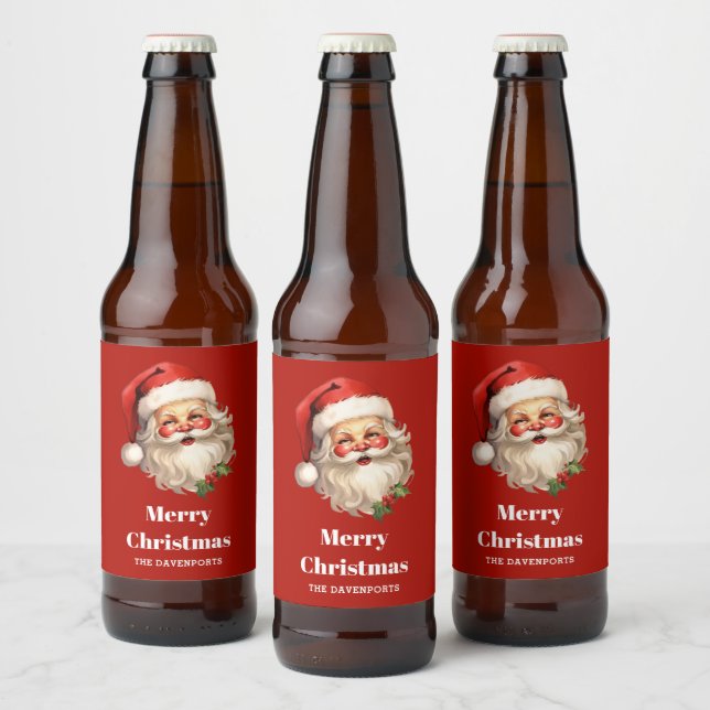 Holly Jolly Santa Claus Retro Christmas Beer Bottle Label (Bottles)
