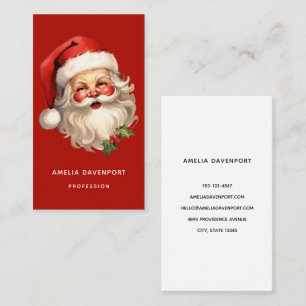 Holly Jolly Santa Claus Retro Christmas Business Card