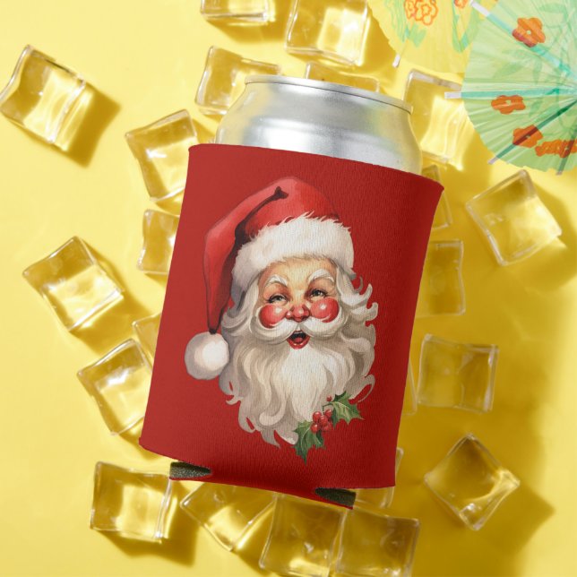 Holly Jolly Santa Claus Retro Christmas Can Cooler (In Situ Summer)