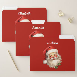 Holly Jolly Santa Claus Retro Christmas File Folder