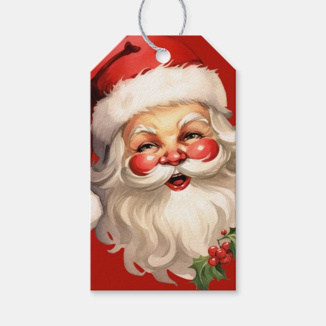 Holly Jolly Santa Claus Retro Christmas Gift Tags (Front)