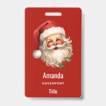 Holly Jolly Santa Claus Retro Christmas ID Badge<br><div class="desc">Name tag with a joyful illustration of a vintage style Santa Claus with red rosy cheeks. wearing his classic red Santa hat and his big white bear. A sprig of holly adds to the festive holiday spirit of this design.</div>