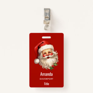 Holly Jolly Santa Claus Retro Christmas ID Badge