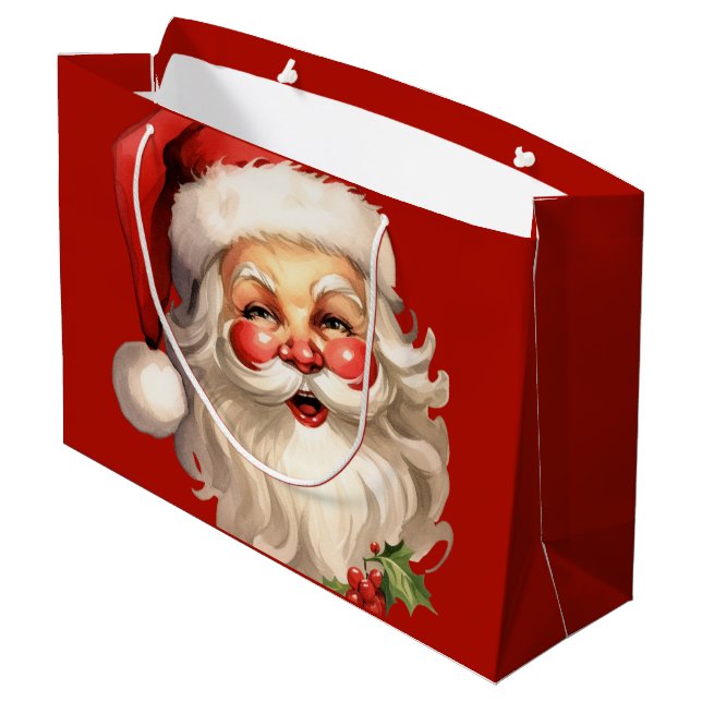 Holly Jolly Santa Claus Retro Christmas Large Gift Bag Zazzle