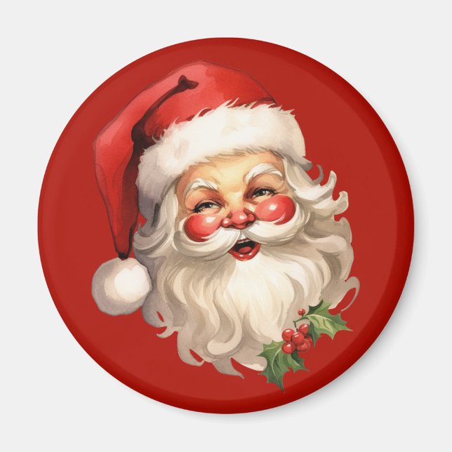 Holly Jolly Santa Claus Retro Christmas Magnet (Front)
